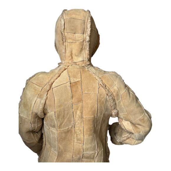 1970s Unbranded Patchwork Shearling Hooded reversable Coat size small - Picture 10 of 17